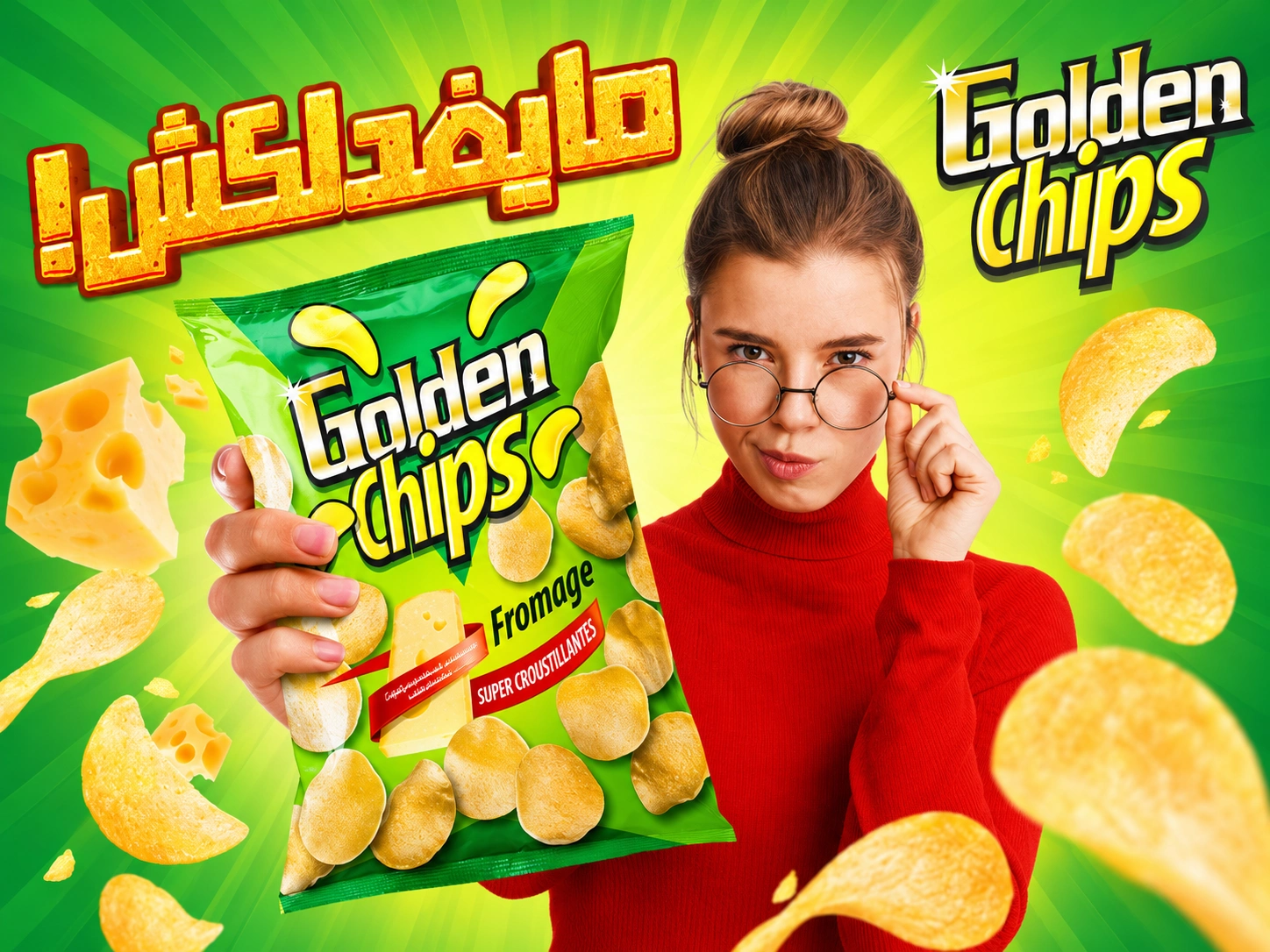 Visuel de campagne Golden Chips · Campagne d’affichage